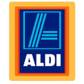 The Aldi supermarket logo, a stylized blue A and the company name on a background of orange and yellow.
