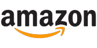 The Amazon logo has black lettering. Underneath, a curved orange arrow points from the A to the Z.