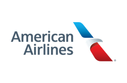 The American Airlines logo is a stylized eagle wing in blue and red.