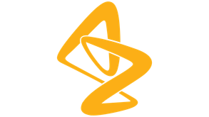 Orange abstract logo: two interlocked shapes, one above the other.