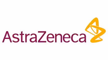 The AstraZeneca logo, featuring the company name in dark red and a yellow abstract graphic.