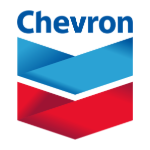 The Chevron logo displays the company name in blue text above a layered design of two blue chevrons over one red chevron