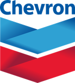 Chevron logo with its name in blue text above a blue and red downward-pointing chevron design.