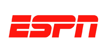 The ESPN logo in bright red displays the network’s name with bold, block letters, suggesting sports coverage and competition.
