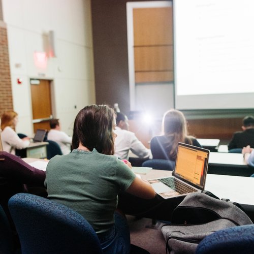 Students Classroom Projection Screen Laptop