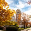 Autumn Trees Sunlight Brick Tower 03236