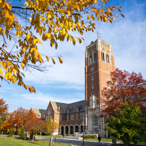 Clock Tower Multicolor Autumn Leaves 03252