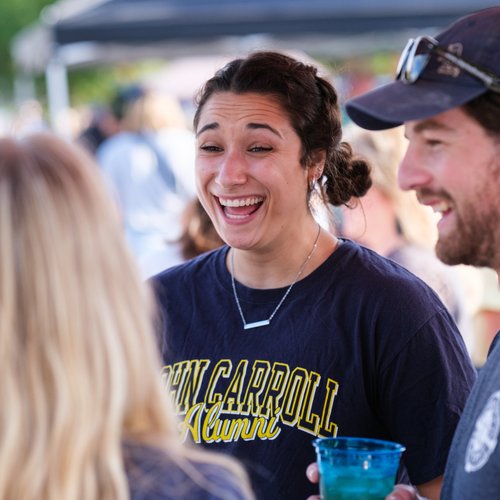 Homecoming Alumni Shirt Laughing Conversation