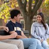 Three Students Talking Bench Autumn 08039