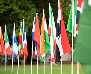 Image of international flags representing the countries are students hail from