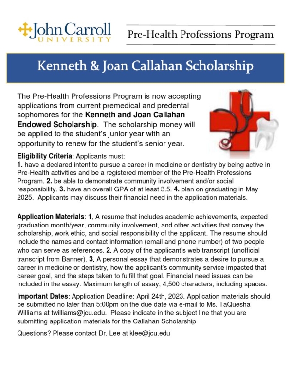 Pre-Health Professions Scholarship Announcement
