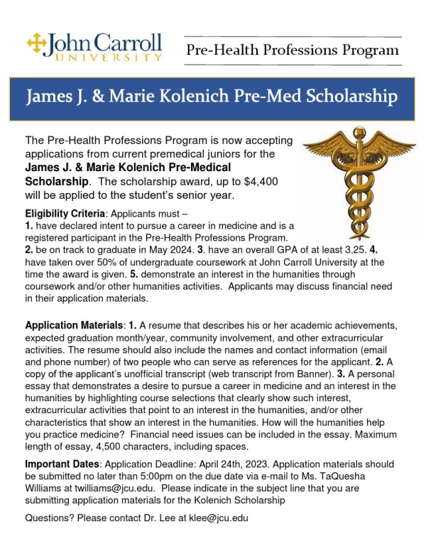 Pre-Health Professions Scholarship Announcement