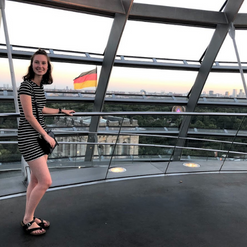 student pictured with German landmarks