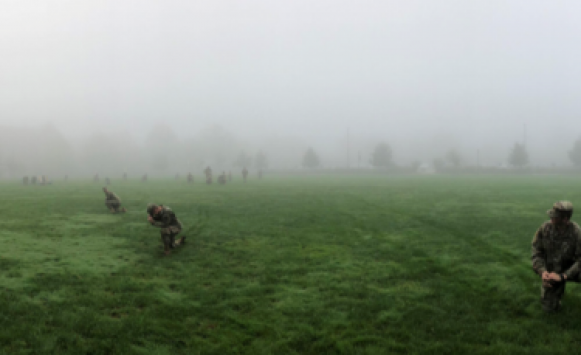 ROTC cadets training in fog on JCU campus quad