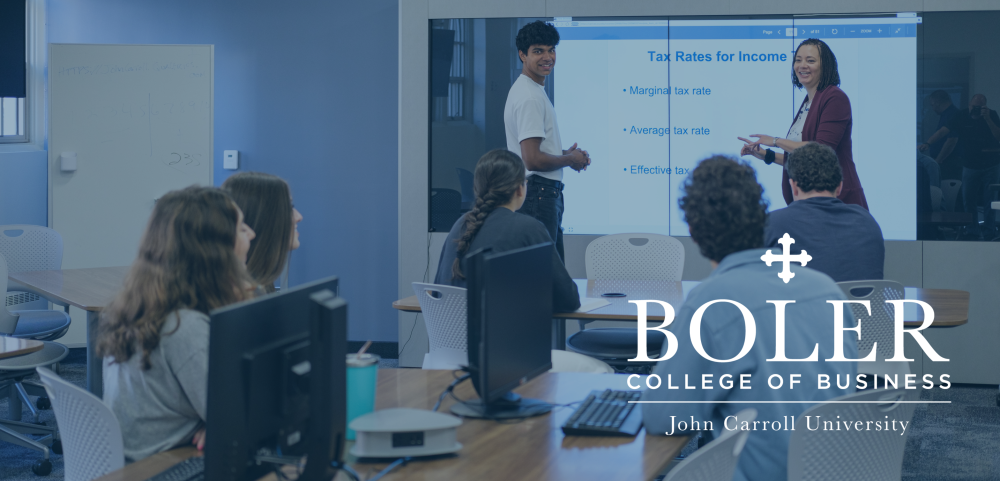 boler college logo over classroom photo