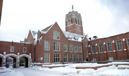 John Carroll University's snow covered campus.