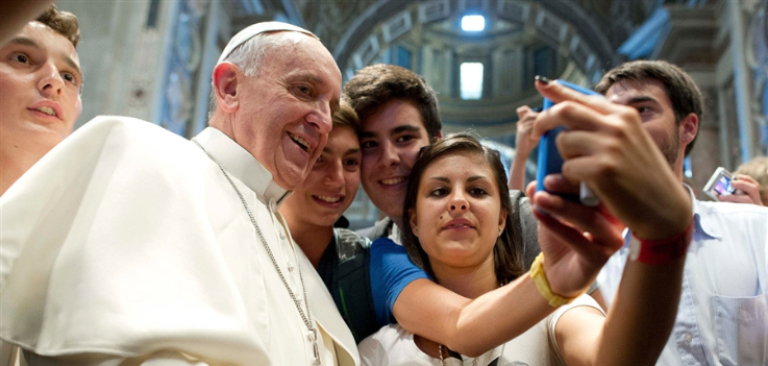 Pope Francis and Young People Taking Selfie