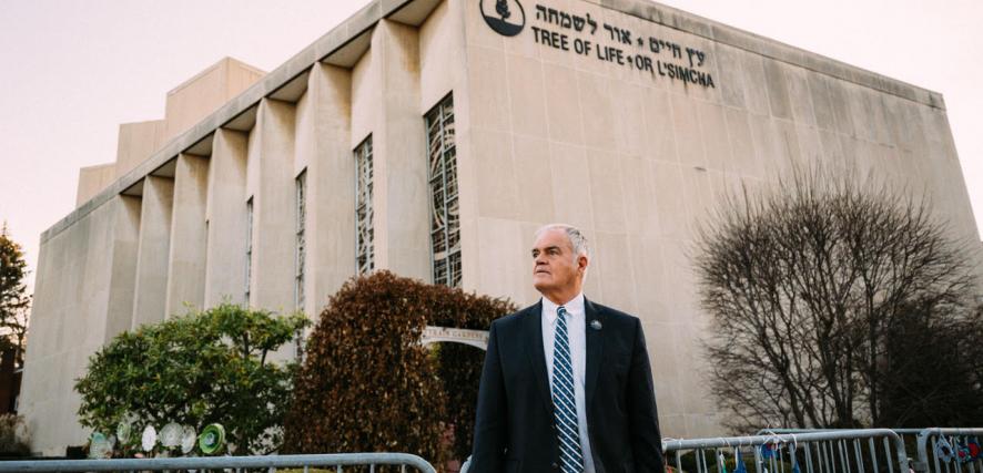 Bill O’Rourke poses for a photo outside of Tree of Life synagogue