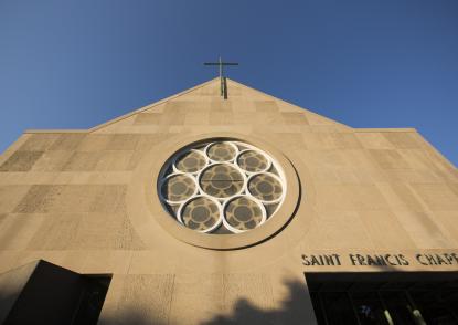 Focus on the top part of St. Francis Chapel